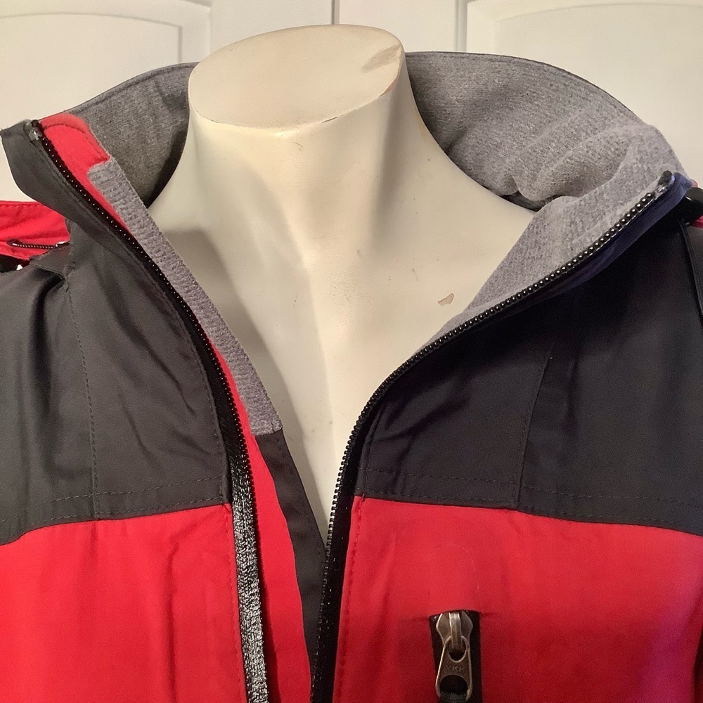 Rei E1 Elements Dark Red & Black Tech XL Waterproof Rain Jacket Removable Hood - Picture 3 of 16